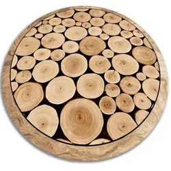 Tulup Vinyl Teppich Ø90 cm Kreuzung , Beige , Kunststoff , Rund , 90x90 cm , Teppiche und Böden, Teppiche, Outdoorteppiche