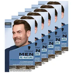 Schwarzkopf Haarfarbe MEN RE-NATURE Naturton Dunkel Dunkelbraun bis Schwarz 6 x 145ml, Spar-Pack, 6-tlg., kaschiert schonend graue Haare