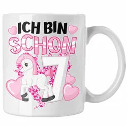 Trendation Tasse Trendation - 7. Geburtstag Mädchen Tasse Pferde Reiterin 7er Geburtsta weiß