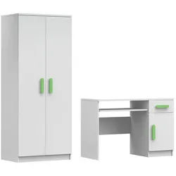 Deine Möbel 24 Kinderzimmer-Set Inge IV 2-teilig in Weiß/Grün , Weiß, Grün , Holzwerkstoff , 190x192x50 cm , Babymöbel & Kindermöbel, Kinderzimmer & Jugendzimmer, komplette Jugendzimmer