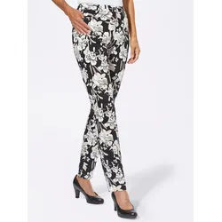 Webhose LADY, Damen, Gr. 44, Normalgrößen, schwarz (schwarz, ecru, bedruckt), 98% Baumwolle, 2% Elasthan, bedruckt, geblümt, gemustert, mehrfarbig, lang, Hosen 5-Pocket-Hose