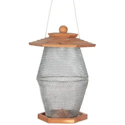 Dehner Vogelhaus Futterlaterne Andorra, 27 x 39 x 24 cm, Futterstation für Streufutter braun