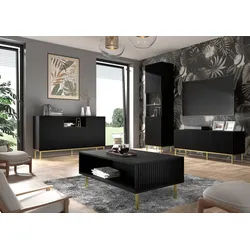 Raumhirsch Furniture Lowboard TV Schrank, RTV Möbel, Wohnmöbel mit Stauraum (Maße 199,6 x 41,8 x 55,8 (H) cm, Push to Open System), Gefräste Fronten, Metallfüße, Stabile Konstruktion schwarz 200 cm x 56 cm x 42 cm