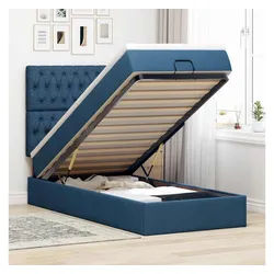 vidaXL Bett, Ottoman-Bett mit Matratze Blau 90x190 cm Stoff