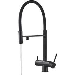 KLARWERK® Lana | Flex 3-Wege Armatur Edelstahl Schwarz matt|Filter Trinkwasser Wasserhahn Küche | Osmose Sprudel Mischbatterie U-Auslauf 3 Anschlüsse