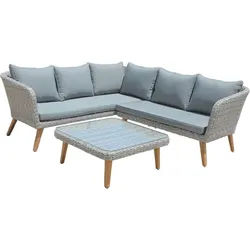 Garden Pleasure Ecklounge PAMPLONA, Polyrattan Lichtgrau / Akazie / Kissen 100 % Polyester Dunkelgrau