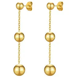 Order & Smile Schmuck Paar Ohrhänger Hängende Kugel Ohrringe: Edelstahl Ohrhänger gold goldfarben