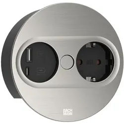 Bachmann Steckdose 1-fach Edelstahl matt 1USB-A TWIST 946.004 1USB-C Einb mit BS Klappdeckel