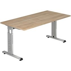 Venda Schreibtisch , Silberfarben, Nussbaumfarben , Metall, Holzwerkstoff , rechteckig , C-Form , 80x65-85x160 cm , Fsc, DIN EN ISO 14001 , höhenverstellbar , Büromöbel, Schreibtische, Höhenverstellbare Schreibtische