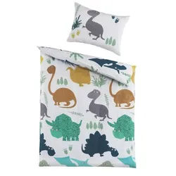 Optidream Babybettwäsche Baumwolle Renforce Garnitur 100x135 cm + 40x60 cm Dino Welt blau, Baumwolle, 2 teilig, sale baby bettwäsche set 100% Baumwolle Geschenkidee bunt