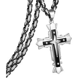 LuxusKollektion Kreuzkette Kreuz Kette Herren Edelstahl Byzantinische Ketten Anhänger Jesus