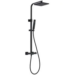 Aloni Duschsystem Duschgarnitur Mattschwarz eckig mit Regendusche Handbrause Thermostat und Duschstange