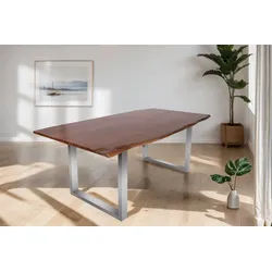 SAM® Baumkantentisch Hope, massives Akazienholz, Baumkante, Metallgestell U-Form, bis 3m braun 260 cm x 77 cm x 100 cm