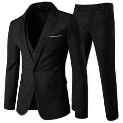 Allthemen Anzug 3-teilig (3 tlg) Edler Slim Fit Herrenanzug für den Business-Bereich schwarz 46
