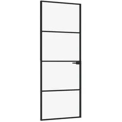 vidaXL Zimmertür 76 x 2015 cm Innentür Schwarz 76x201,5 cm Hartglas Aluminium Schlank schwarz