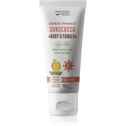 WoodenSpoon Baby & Family Sweet Mango schützende Bräunungsmilch mit SPF 50 für die ganze Familie 100 ml