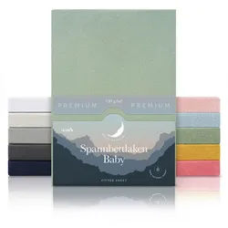 Laleni Spannbettlaken Premium für Beistellbett - Atmungsaktives Spannbetttuch, Gummizug: rundum, (2 Stück), 100% Baumwolle (150 g/m) grün 60 cm x 120 cm