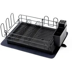 CHEFGASTRO Abtropfgestell | HxBxT 15x42x31cm | Stahl | mit Besteckhalter, Tassenhalter, drehbarem Wasserablauf, Abtropfbrett & Trockenmatte