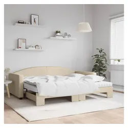 vidaXL Bett, Tagesbett Ausziehbar mit Matratzen Creme 90x200 cm Stoff
