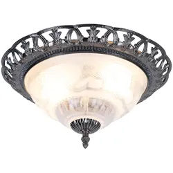 Deckenlampe weiß Wohnzimmerlampe antik silber Deckenleuchte rund, Retrolampe Perlmutt verschnörkelte Elemente, Metall, 2x E14 Fassungen, DxH 33x17 cm