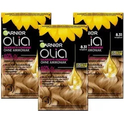 Garnier Olia Dauerhafte Haarfarbe ohne Ammoniak, Mit pflegenden und natürlichen √ñlen Honigblond 3 St