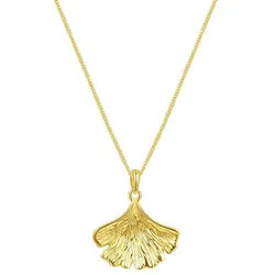 Hey Happiness Kette mit Anhänger Silber 925 Damen Ginkgo, 18K Vergoldet Charm Fächer, Halskette Gingko Blatt hängend, Talisman goldfarben