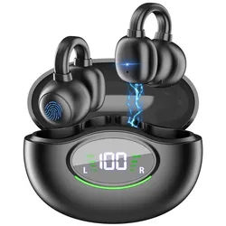 MOPUEA Bluetooth-Kopfhörer, Bluetooth 5.3, Rauschunterdrückung, Ohrclip-Typ wireless In-Ear-Kopfhörer (Innovatives Clip-Design, 80h Laufzeit, wasserdicht) schwarz