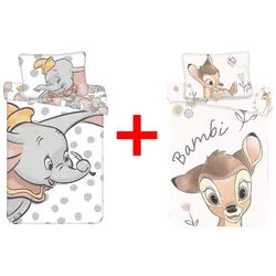 Disney Kinderbettwäsche Disney Dumbo Bambi Babybettwäsche Elefant Reh 100x135cm Set, Renforcé, 2 teilig bunt