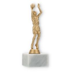 Pokal Kunststofffigur Basketballer goldmetallic auf weißem Marmorsockel 20,3cm