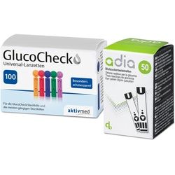 adia 50 Blutzuckerteststreifen, 100 Lanzetten für die Blutzuckermessung mit Set 1 St