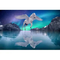 Papermoon Fototapete VLIES-Tapete Premium "Pegasus überm Wasser", Kleister KOSTENLOS, reduziert, 3D-Effekt, restlos trocken abziehbar, (4363), Wandtapete Bild Dekoration Wand-Dekor Motiv Tapete Poster 4 m x 2.6 m
