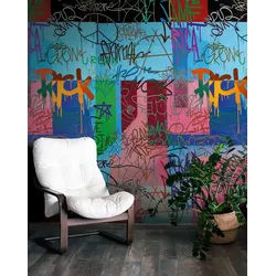 living walls Fototapete Fototapete Graffiti Abstrakt in Bunt 1,59x2,80 m grün