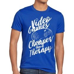 style3 Print-Shirt Herren T-Shirt Video Game Therapy gamer classic retro konsole sonic drive blau XXL