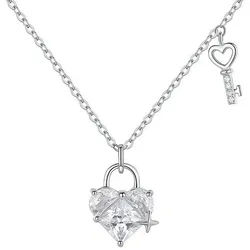 KARMA Kette mit Anhänger Damen Herz Schlüssel Silber 925 Zirkon Damenkette (Geschenk für Frauen Herzkette, Funkelnde Kristallkette in Geschenkbox), Kette 40 cm silberfarben
