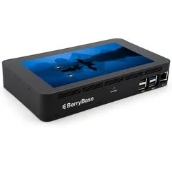 BerryBase Gehäuse für Raspberry Pi 5 & 7-Zoll Touchscreen V1, VESA 75/100, Aluminium, Stahl, schwarz