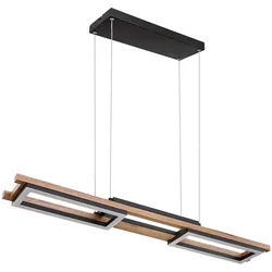 Hängelampe Deckenlampe Wohnzimmerleuchte Holzleuchte LED Pendellampe Esstischleuchte, 3 Lichtstufen, Holzoptik Metall schwarz, 30W 1000lm warmweiß, H 120 cm