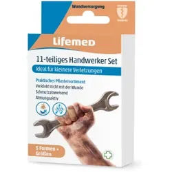 Lifemed® Handwerkerset-Pflaster, 5 Größen, Pflastersammlung für auftretende Verletzungen in der Handwerksarbeit, 1 Packung = 11 Stück