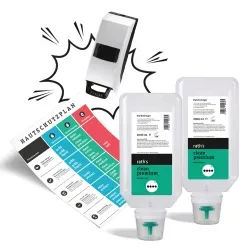 rath‘s Vorteilspaket clean premium, 5-teilig 5-0038 , 1 Set = Wandspender, Handreiniger, Hautschutzplan