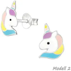 Order & Smile Schmuck Paar Ohrstecker Kinderohrstecker „Einhorn“: 925 Silber Ohrringe bunt bunt