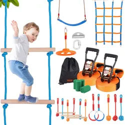 VEVOR Ninja Slackline Hindernisse Set 2 x 17 m Slacklines, 226,8 kg Tragkraft Ninja Hinderniskurs, Outdoor-Spielset-Ausrüstung, Hinterhofspielzeug-Trainingsausrüstungsset mit 12 Hindernissen