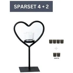 Sparset Herz Windlicht Elisa 30 cm- inkl. 6 Kerzen-Grau