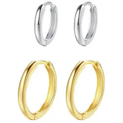 Hey Happiness Creolen-Set Damen 4-tlg., Bicolor, Zweifarbige Layer Creolen 4er Set, 925 Silber vergoldet silberfarben