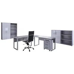 Mid.you Büro , Grau, Weiß Hochglanz , 6,6 Fächer , 3 Schublade(n) Schubladen , Made in Germany , erweiterbar, in verschiedenen Holz-Dekoren erhältlich, Schreibtisch seitenverkehrt montierbar, abschließbar , Büromöbel, Büromöbel-Sets & Büromöbel-Serien, Büromöbel-Sets & Büromöbel-Serien