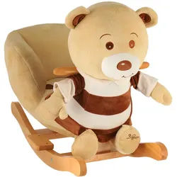 Schaukeltier , Braun, Creme, Dunkelbraun, Hellbraun , Holz, Textil , 30x50x60 cm , unisex , Fußstützen, Haltegriffe, gepolsterte Sitzfläche, Gurtsystem , Spielzeug, Kinderfahrzeuge