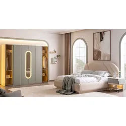 Xlmoebel Schlafzimmer-Set Beige Nachttisch und Kleiderschrank im modernen Stil, (4-tlg), Made in Europa
