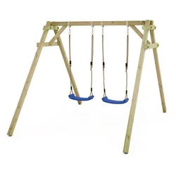Wickey Doppelschaukel Smart Move - Kinderschaukel mit zwei höhenverstellbaren Sitzen, (Wetterfeste Holzschaukel für Geschwister & Freunde, Outdoor Schaukelgerüst zur Förderung von Gleichgewicht & Koordination), Gartenschaukel mit Massivholzrahmen und 10-Jahren Garantie* blau