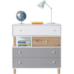 Beautysofa Kommode Figo für Jugendzimmer, mit 4 Schubladen , Eiche Artisan, Grau, Weiß , Holz , 90x90x40 cm , Babymöbel & Kindermöbel, Babyzimmer, Babyregale & Kinderregale