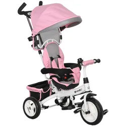Homcom 6-In-1 Dreirad mit Schubstange, Kinderdreirad mit abnehmbarem Sonnendach Rosa , Metall , 50x106x95 cm , unisex , Spielzeug, Kinderfahrzeuge