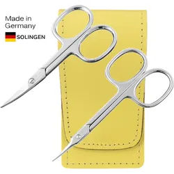 EloModa Maniküre-Kosmetik-Etui Solingen Nagelscheren Set mit Turmspitz-Schere & Echtleder Etui Made, 2 tlg., Nagelschere und Turmspitz-Schere gelb