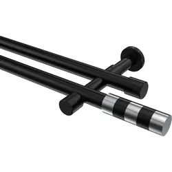 GARDINENSTANGE Prestige Mavell 260 cm (geteilt in 2 x 130 cm), 2-läufig (ohne Ringe), 20 mm Ø Schwarz